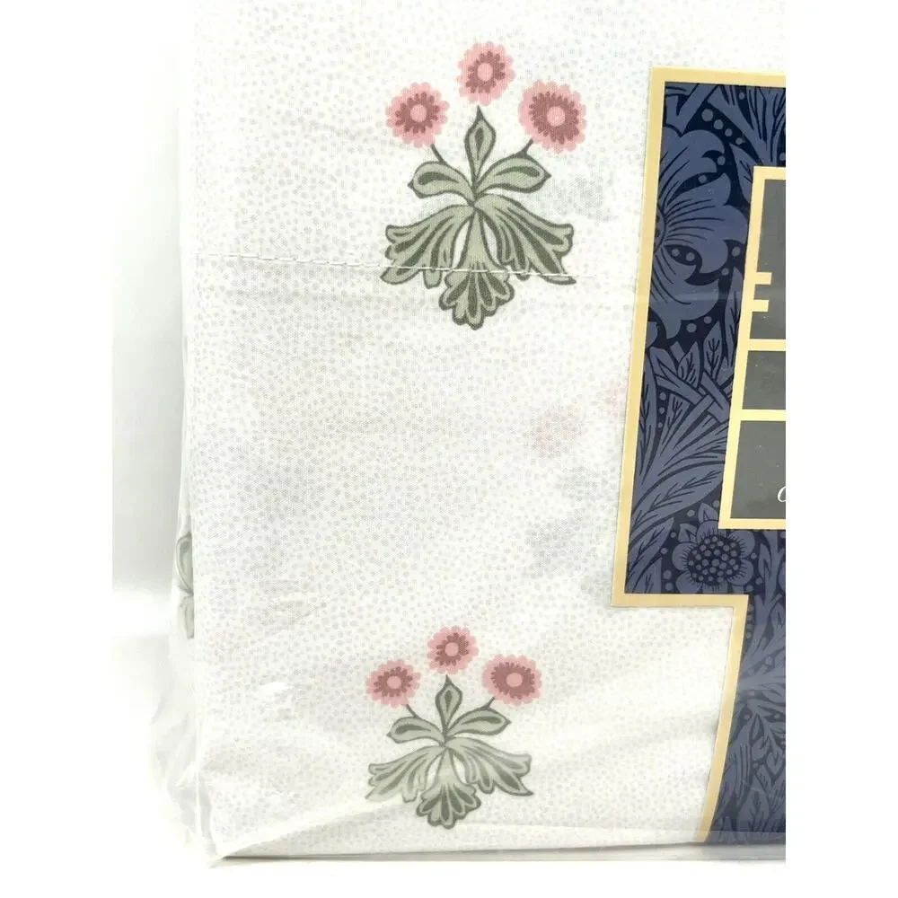 William Morris Woodland Floral Coral Pink King Sz Sheet Set Cotton Percale NIP